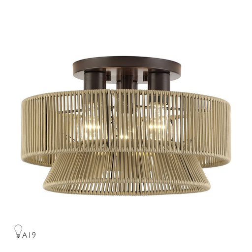 Livex Florell 3Lt 15" Dia Semi-Flush, Bronze/Gold Polyester - 53166-92