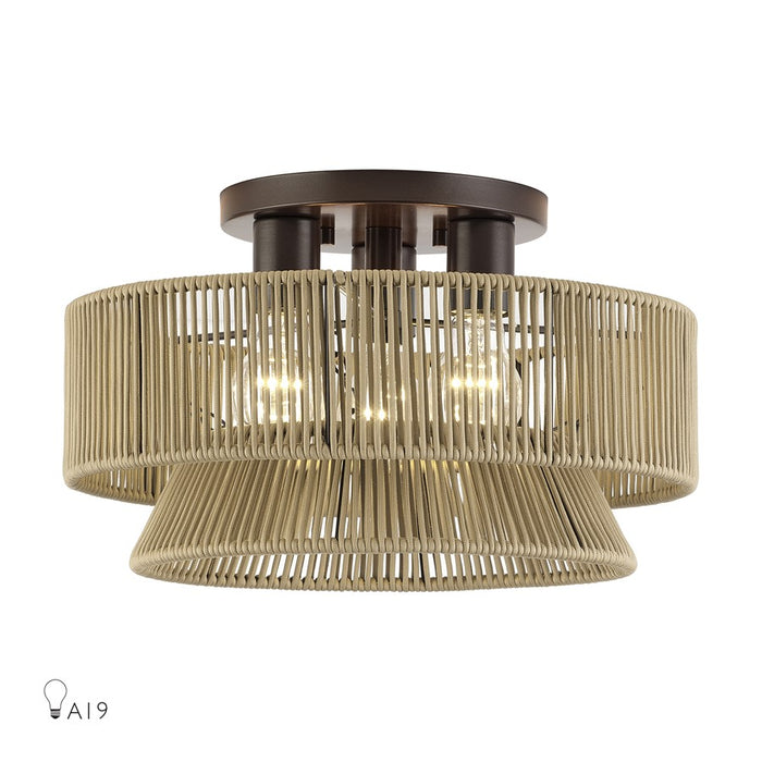 Livex Florell 3Lt 15" Dia Semi-Flush, Bronze/Gold Polyester - 53166-92