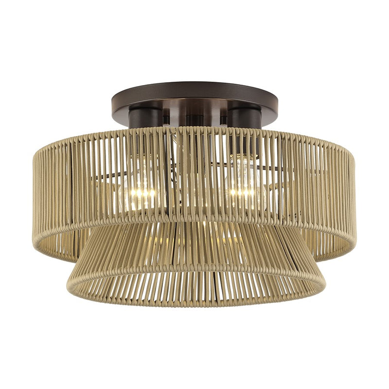 Livex Florell 3Lt 15" Dia Semi-Flush, Bronze/Gold Polyester