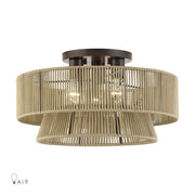 Livex Florell 3Lt 18" Dia Semi-Flush, Bronze/Gold Polyester - 53167-92