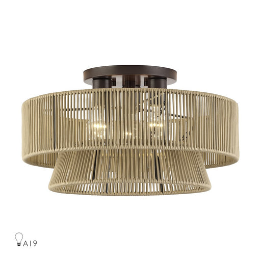 Livex Florell 3Lt 18" Dia Semi-Flush, Bronze/Gold Polyester - 53167-92