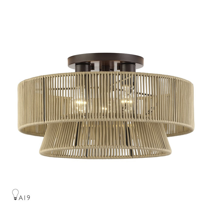 Livex Florell 3Lt 18" Dia Semi-Flush, Bronze/Gold Polyester - 53167-92