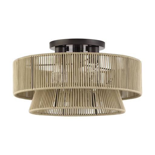 Livex Florell 3Lt 18" Dia Semi-Flush, Bronze/Gold Polyester