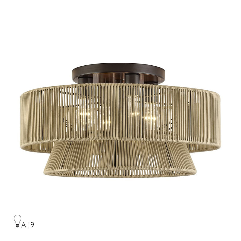 Livex Florell 4Lt Extra Large Semi-Flush, Bronze/Gold Polyester - 53168-92