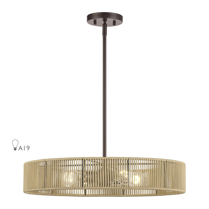 Livex Goldiemesh 4Lt Pendant, Bronze/Venetian Gold Polyester Rope - 53174-92