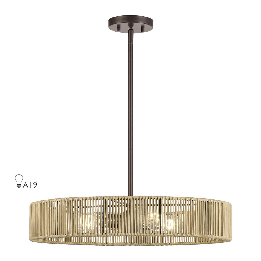 Livex Goldiemesh 4Lt Pendant, Bronze/Venetian Gold Polyester Rope - 53174-92