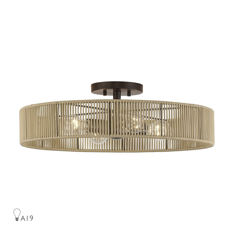 Livex Goldiemesh 4Lt 22" Semi-Flush, Bronze/Gold Polyester - 53177-92