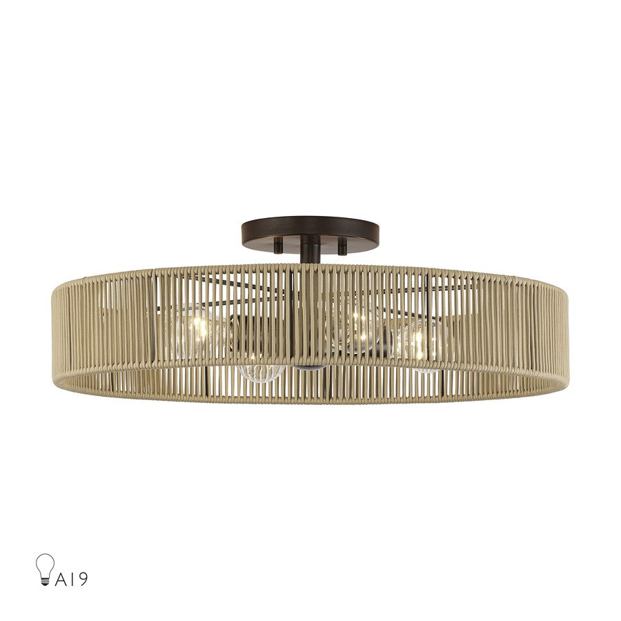 Livex Goldiemesh 4Lt 22" Semi-Flush, Bronze/Gold Polyester - 53177-92