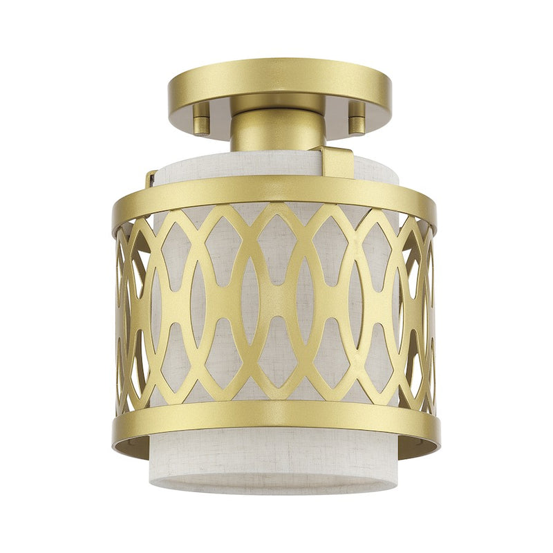Livex Vistaview 1Lt Semi-Flush, Gold/Hand Crafted Oatmeal Color
