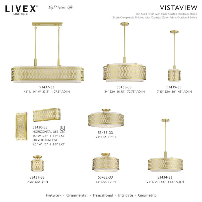 Livex Vistaview 1Lt Semi-Flush, Gold/Hand Crafted Oatmeal Color