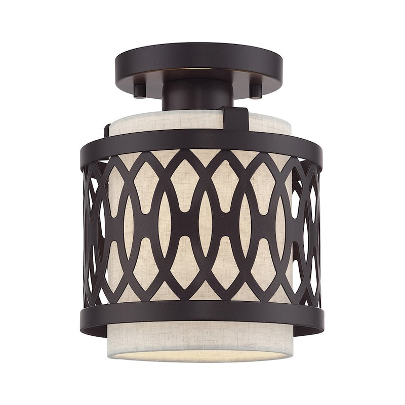 Livex Vistaview 1Lt Semi-Flush, English Bronze/Oatmeal - 53431-92