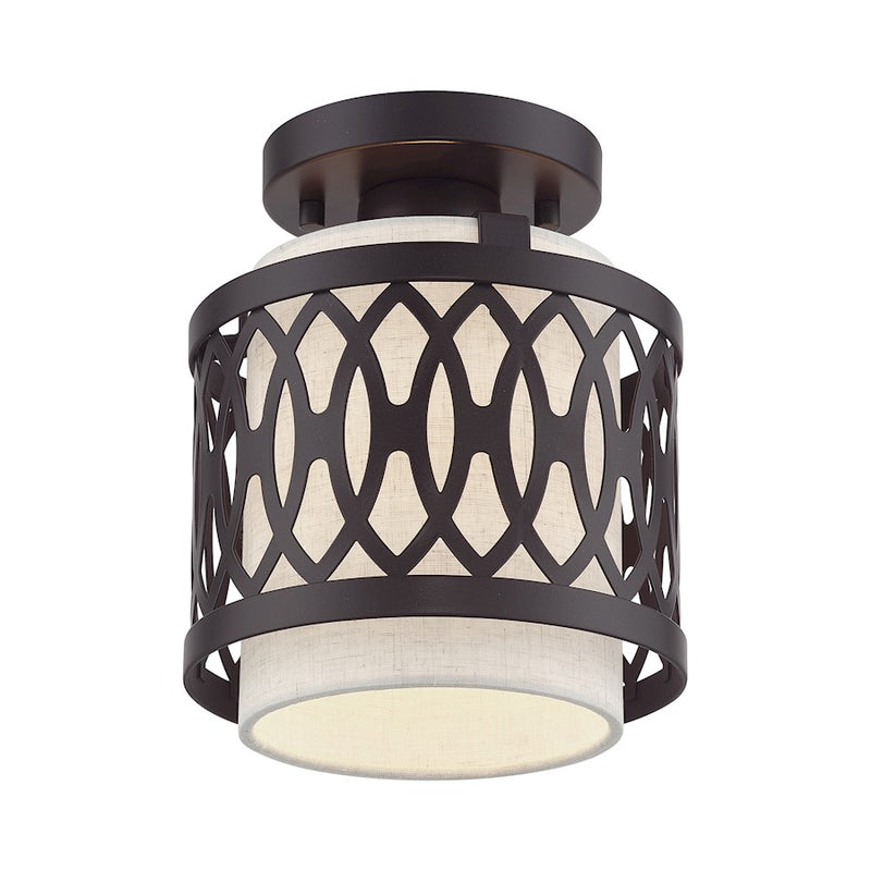 Livex Vistaview 1Lt Semi-Flush, English Bronze/Oatmeal