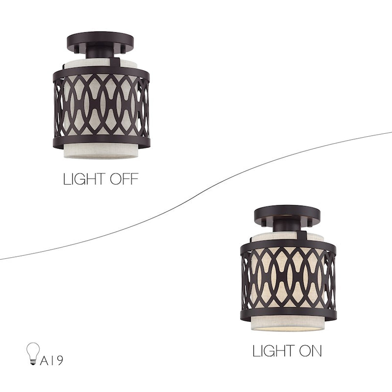 Livex Vistaview 1Lt Semi-Flush, English Bronze/Oatmeal
