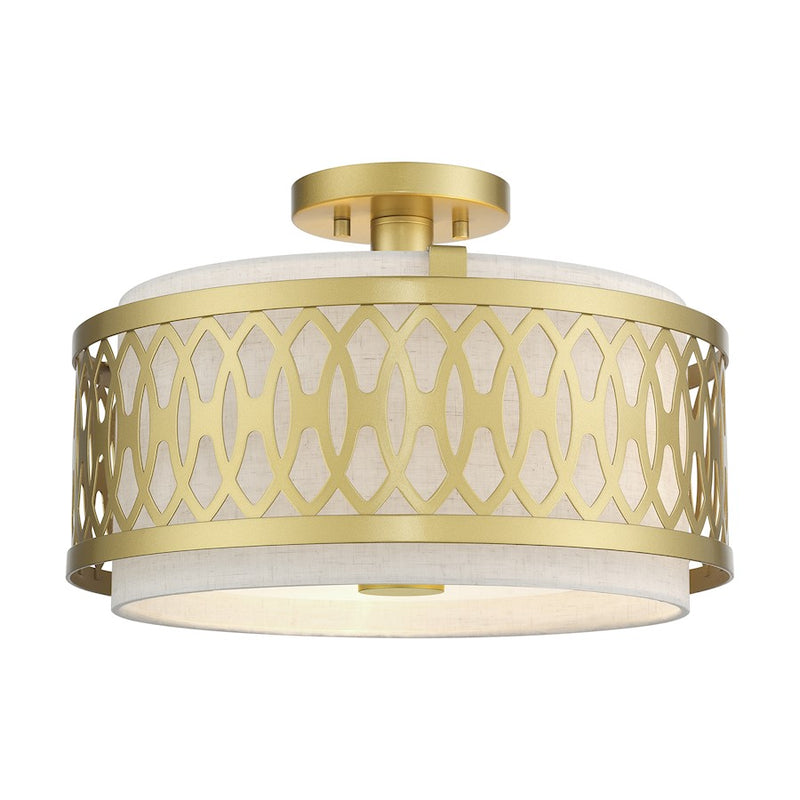 Livex Vistaview 3Lt Semi-Flush, Gold/Hand Crafted Oatmeal Color - 53432-33