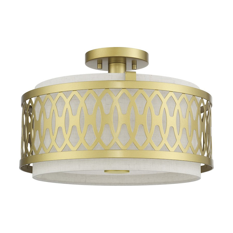 Livex Vistaview 3Lt Semi-Flush, Gold/Hand Crafted Oatmeal Color