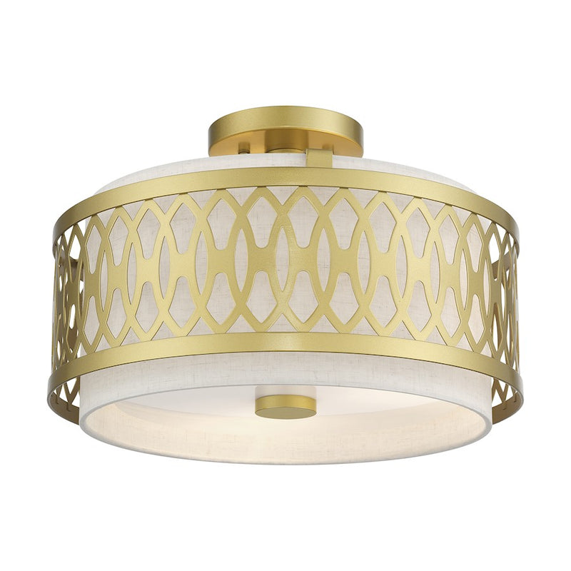 Livex Vistaview 3Lt Semi-Flush, Gold/Hand Crafted Oatmeal Color