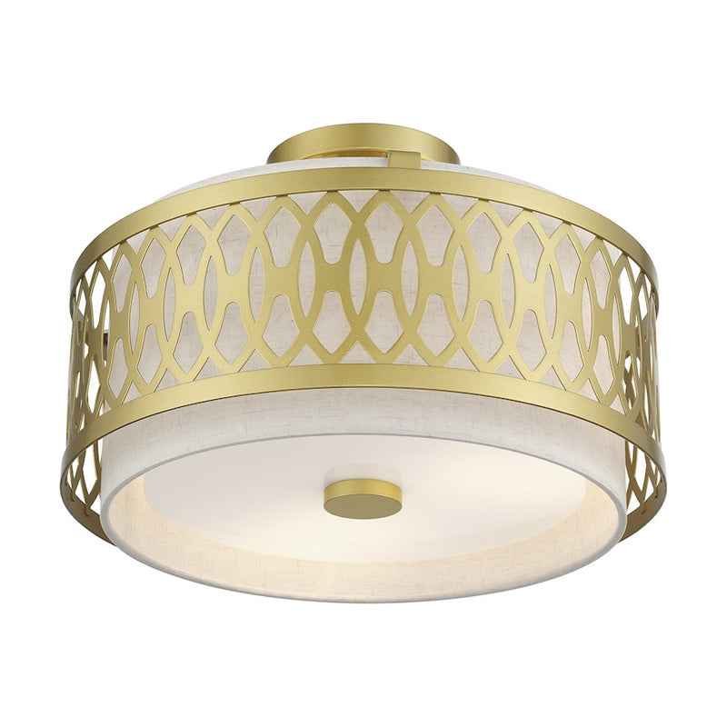 Livex Vistaview 3Lt Semi-Flush, Gold/Hand Crafted Oatmeal Color
