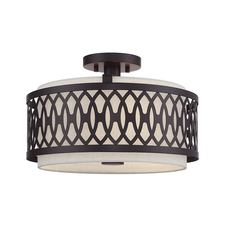 Livex Vistaview 3Lt Semi-Flush, English Bronze/Oatmeal - 53432-92