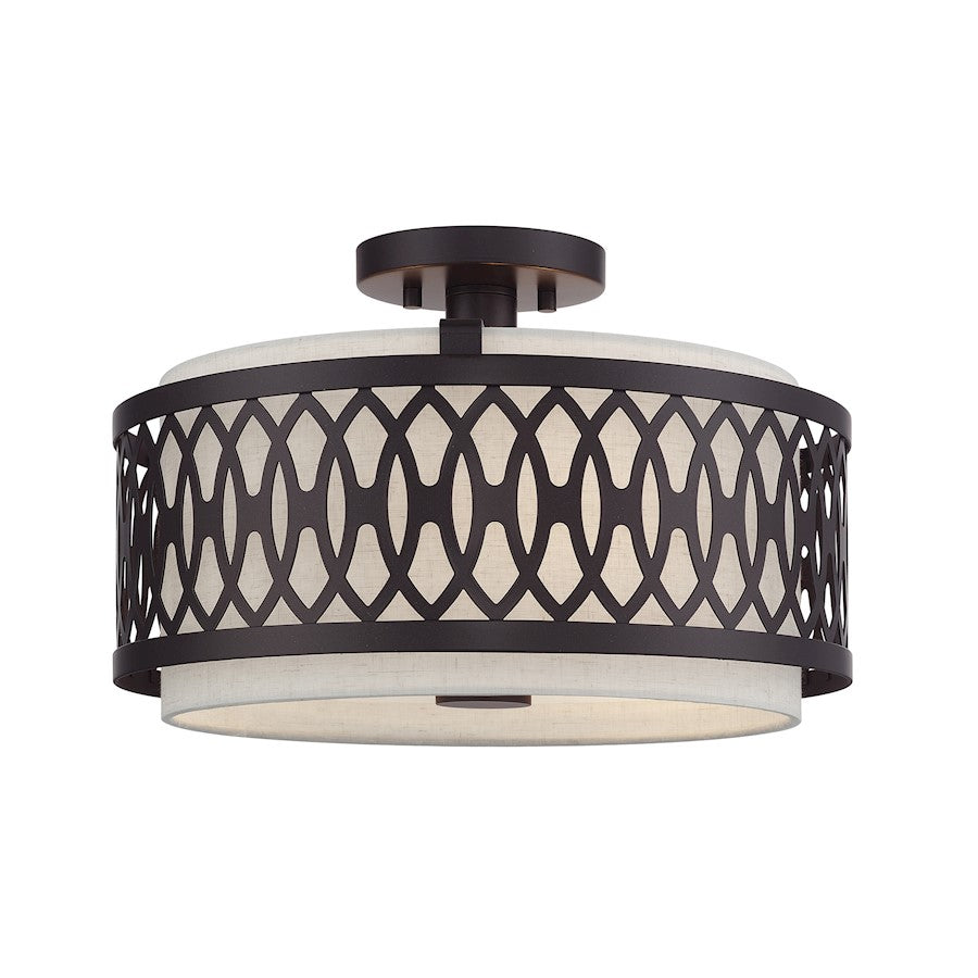 Livex Vistaview 3Lt Semi-Flush, English Bronze/Oatmeal - 53432-92