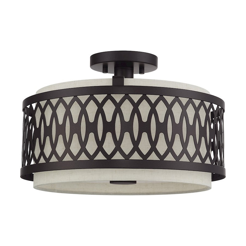 Livex Vistaview 3Lt Semi-Flush, English Bronze/Oatmeal
