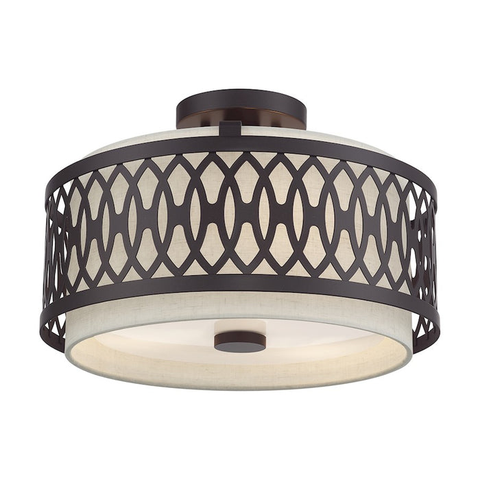 Livex Vistaview 3Lt Semi-Flush, English Bronze/Oatmeal