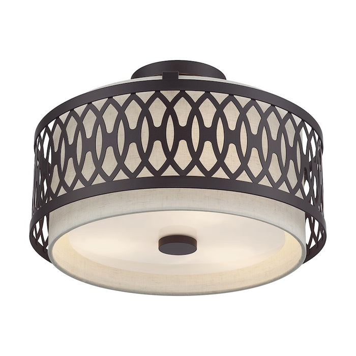 Livex Vistaview 3Lt Semi-Flush, English Bronze/Oatmeal