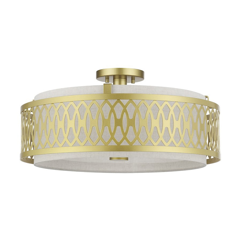 Livex Vistaview 4Lt Semi-Flush, Gold/Hand Crafted Oatmeal Color