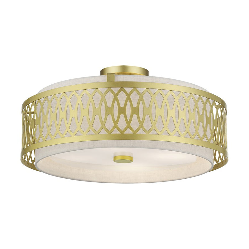 Livex Vistaview 4Lt Semi-Flush, Gold/Hand Crafted Oatmeal Color