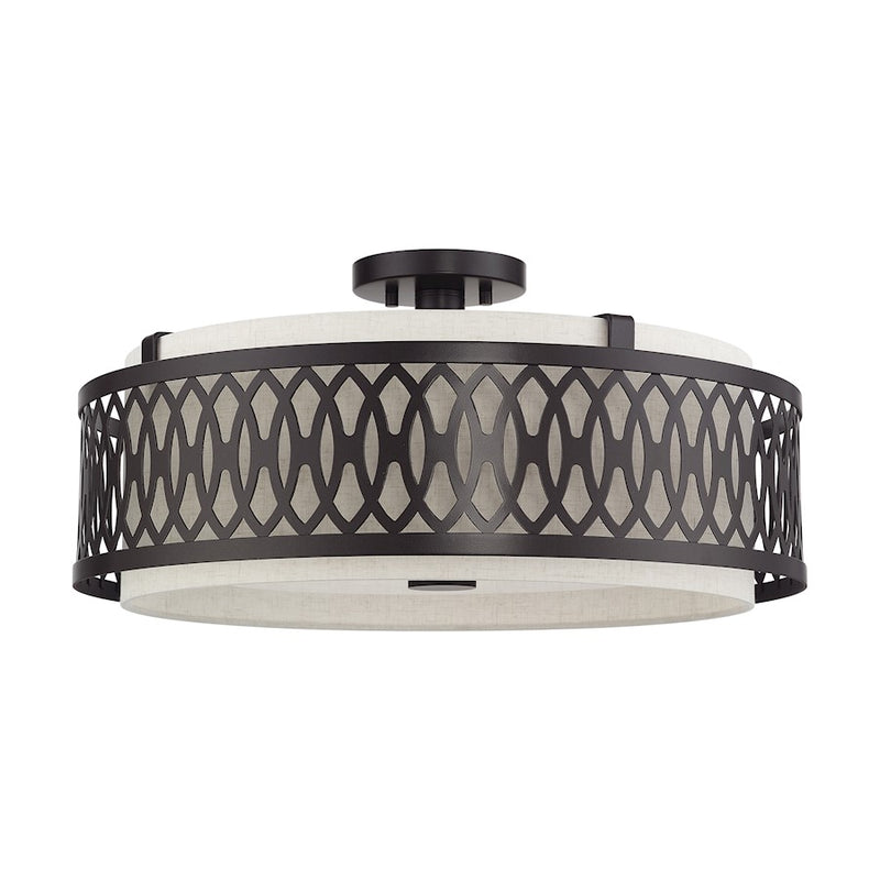 Livex Vistaview 4Lt Semi-Flush, English Bronze/Oatmeal