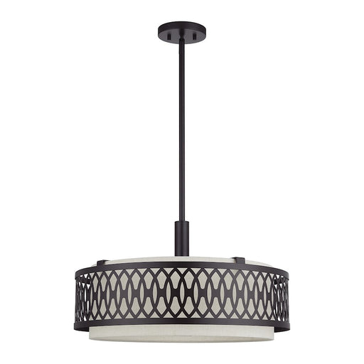 Livex Vistaview 4Lt Pendant Chandelier, English Bronze/Oatmeal