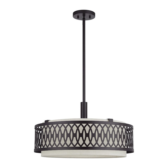 Livex Vistaview 4Lt Pendant Chandelier, English Bronze/Oatmeal