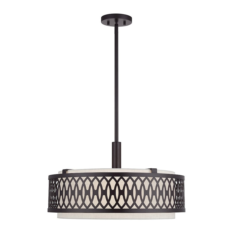 Livex Vistaview 4Lt Pendant Chandelier, English Bronze/Oatmeal