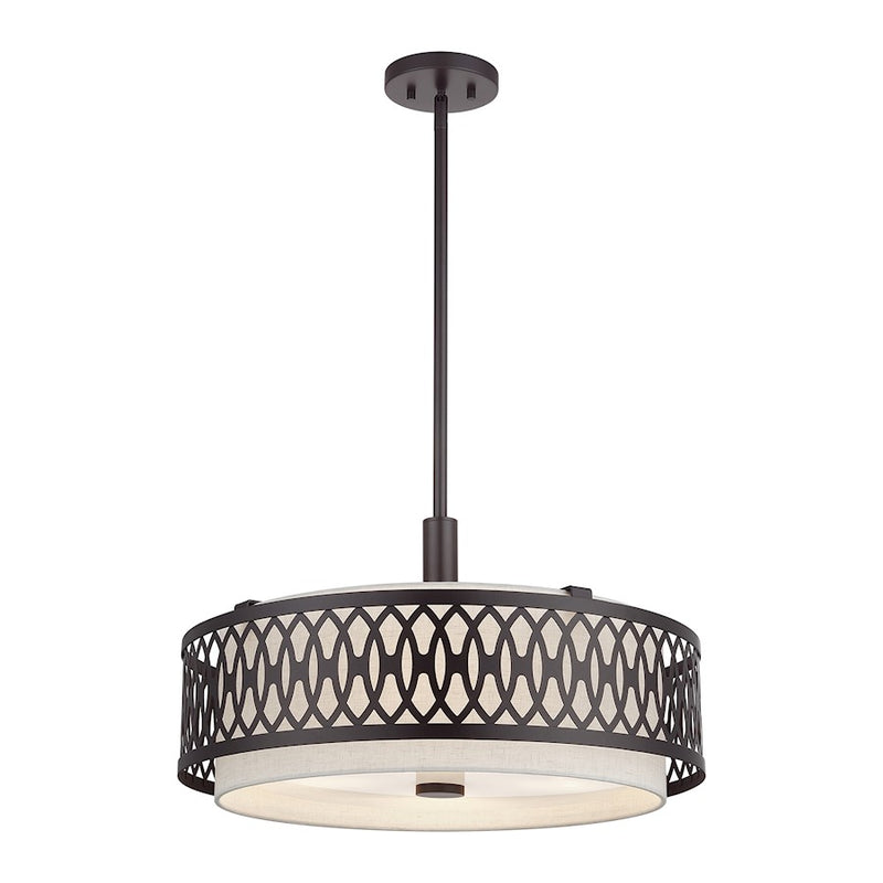 Livex Vistaview 4Lt Pendant Chandelier, English Bronze/Oatmeal