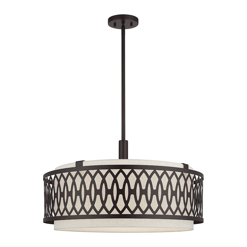 Livex Vistaview 5Lt Pendant Chandelier, English Bronze/Oatmeal - 53435-92