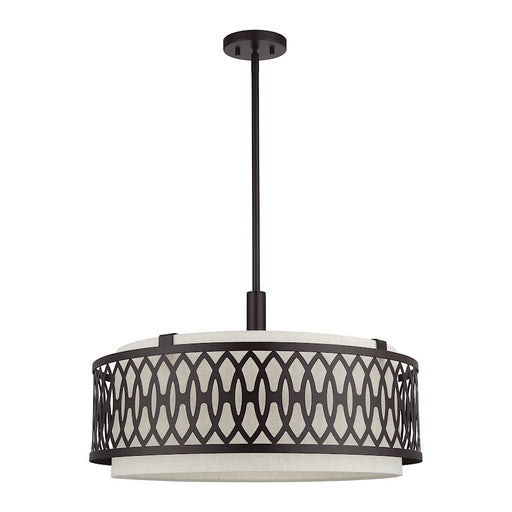 Livex Vistaview 5Lt Pendant Chandelier, English Bronze/Oatmeal