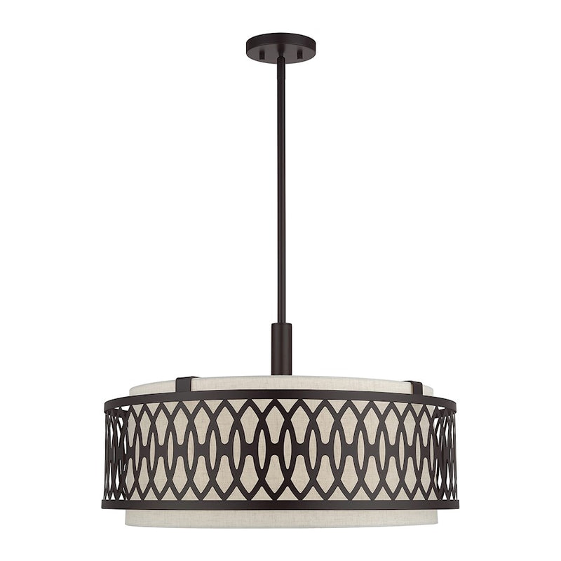 Livex Vistaview 5Lt Pendant Chandelier, English Bronze/Oatmeal