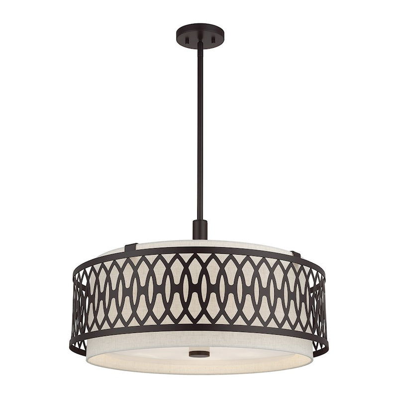 Livex Vistaview 5Lt Pendant Chandelier, English Bronze/Oatmeal