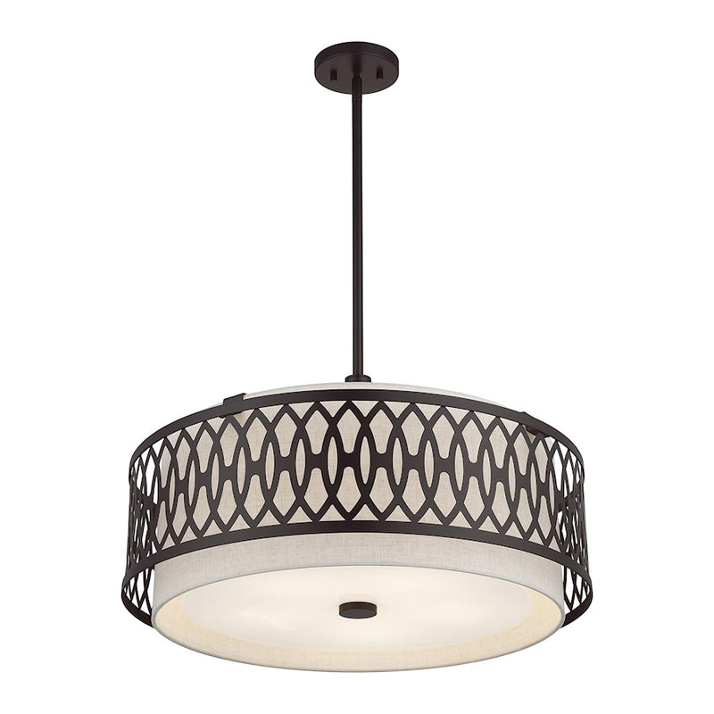 Livex Vistaview 5Lt Pendant Chandelier, English Bronze/Oatmeal