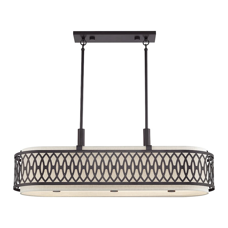 Livex Vistaview 6Lt Large Linear Chandelier, English Bronze/Oatmeal