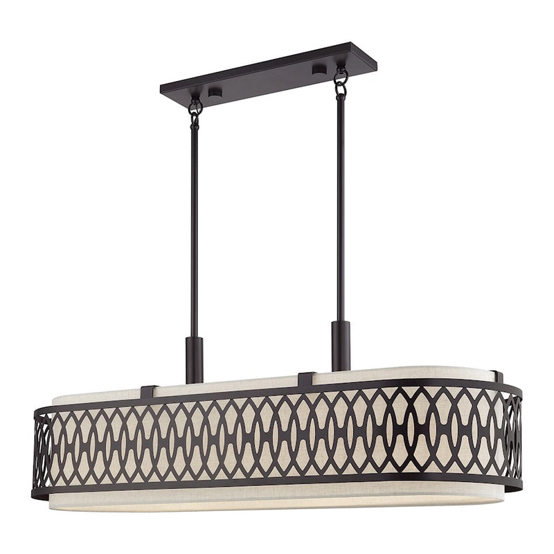 Livex Vistaview 6Lt Large Linear Chandelier, English Bronze/Oatmeal