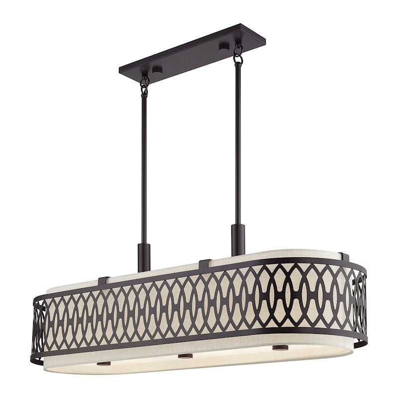 Livex Vistaview 6Lt Large Linear Chandelier, English Bronze/Oatmeal