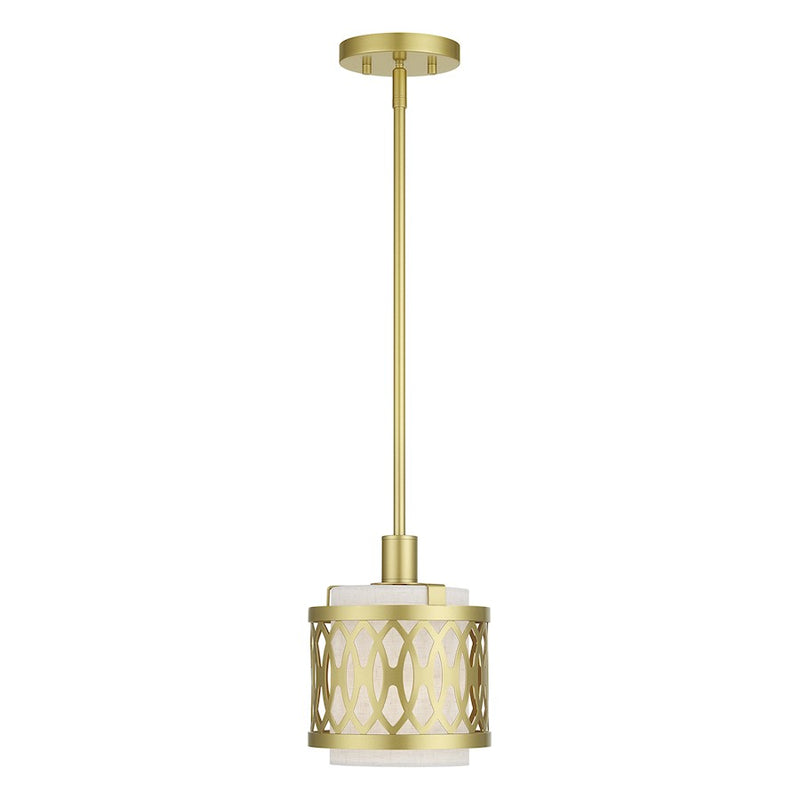 Livex Vistaview 1Lt Mini Pendant, Gold/Hand Crafted Oatmeal Color - 53439-33