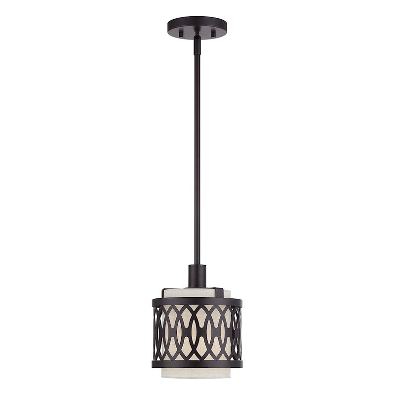 Livex Vistaview 1Lt Mini Pendant, English Bronze/Oatmeal - 53439-92