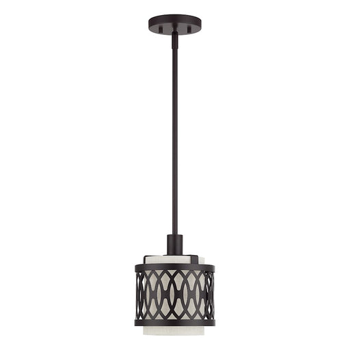 Livex Vistaview 1Lt Mini Pendant, English Bronze/Oatmeal