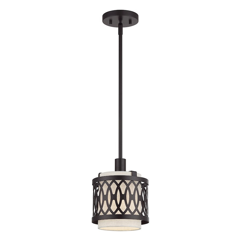 Livex Vistaview 1Lt Mini Pendant, English Bronze/Oatmeal