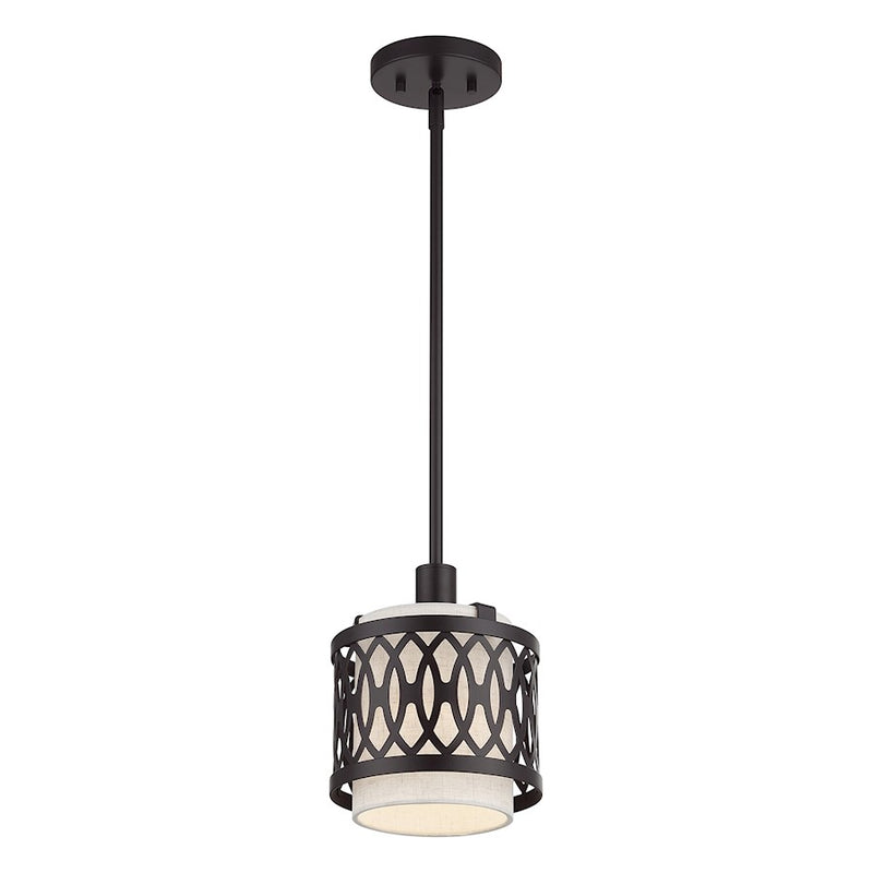 Livex Vistaview 1Lt Mini Pendant, English Bronze/Oatmeal