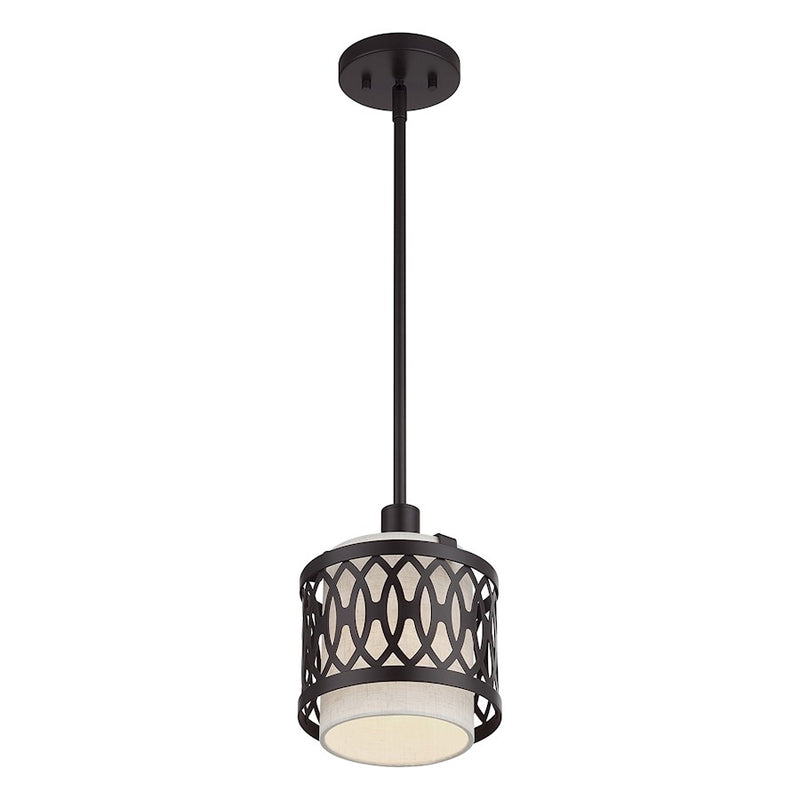 Livex Vistaview 1Lt Mini Pendant, English Bronze/Oatmeal