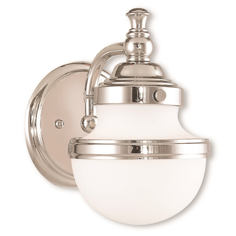 Livex Oldwick 1 Light Sconce, Hand Blown Satin Opal White Glass