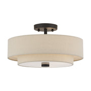 Livex Bellingham 3Lt Large Semi-Flush, Bronze/Parchment Hardback - 58854-07