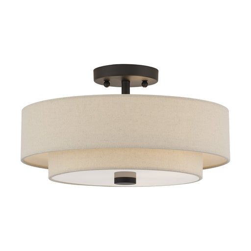 Livex Bellingham 3Lt Large Semi-Flush, Bronze/Parchment Hardback - 58854-07